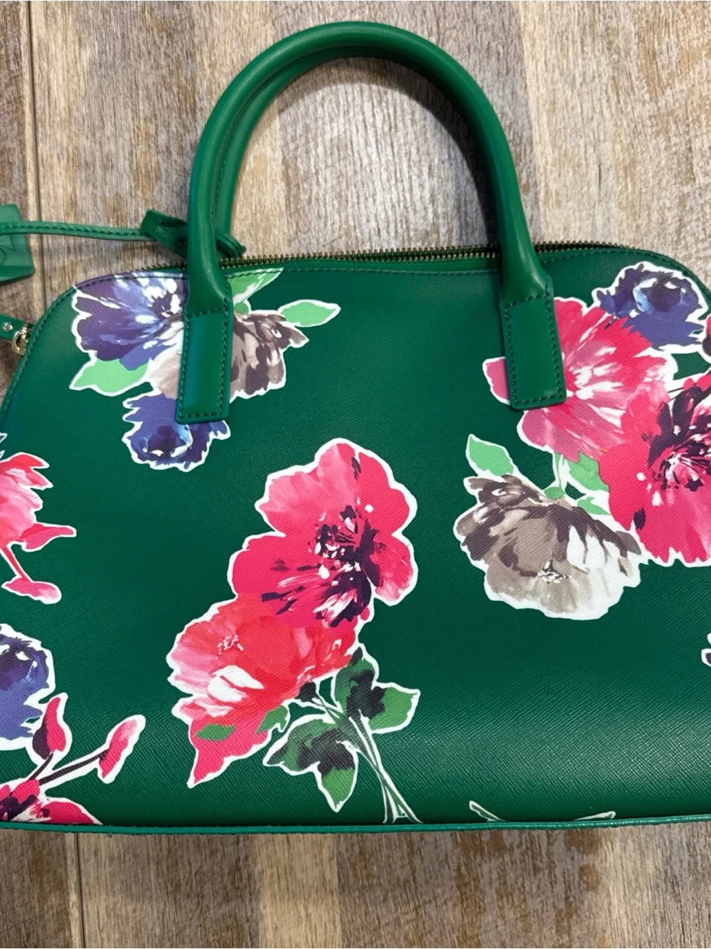 kate spade Green Floral Dome Satchel with Pink and Purple Blooms